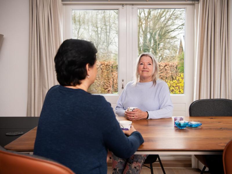 Petra en Margriet aan de thee